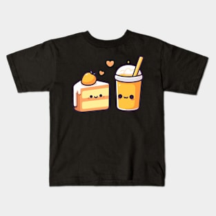 Cute Kawaii Mango Milkshake and Mango Cake with Hearts | Kawaii Food Design Kids T-Shirt